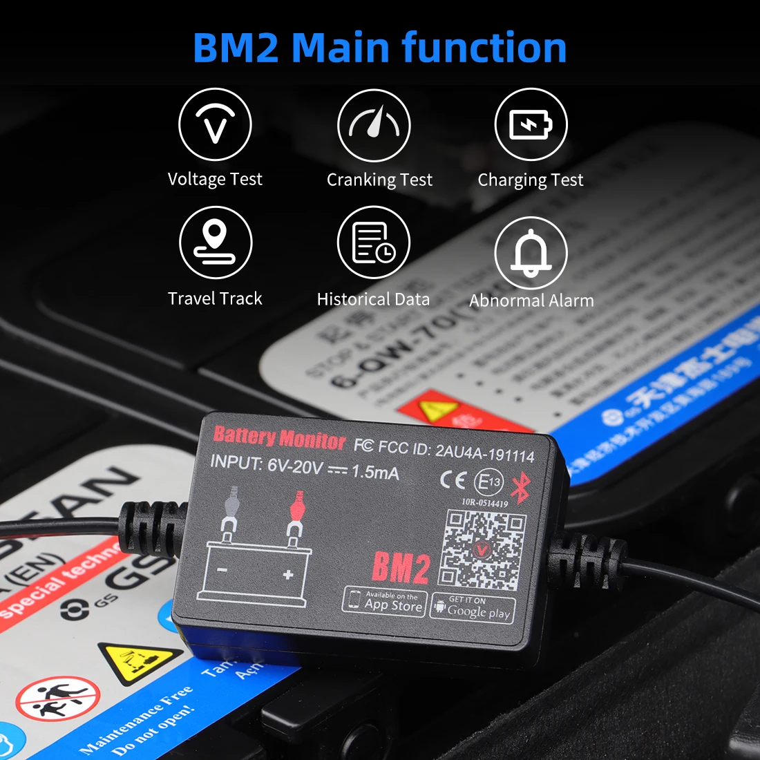 QUICKLYNKS BM2 Bluetooth 4.0 12V Car Motorcycle Battery Monitor Analyzer Battery Charging Cranking Test Tool For Android IOS car battery checker