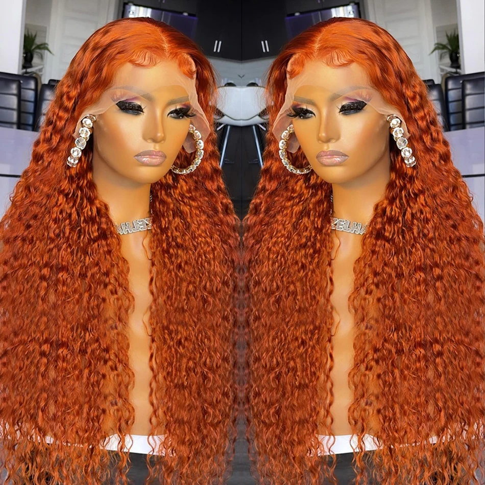 Ginger Orange 13x4 Transparent Deep Wave Lace Frontal Wig