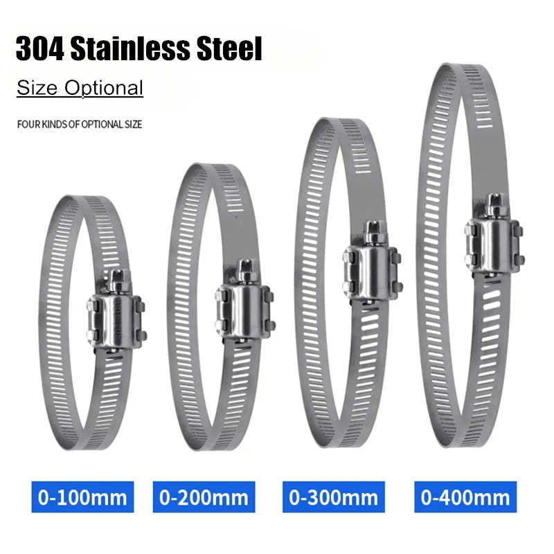 100/150/200/300/400mm Stainless Steel Pipe Hose Clamps Adjustable Throat Clamp Worm Clip Hoop Cable Tie pipe hose clamp