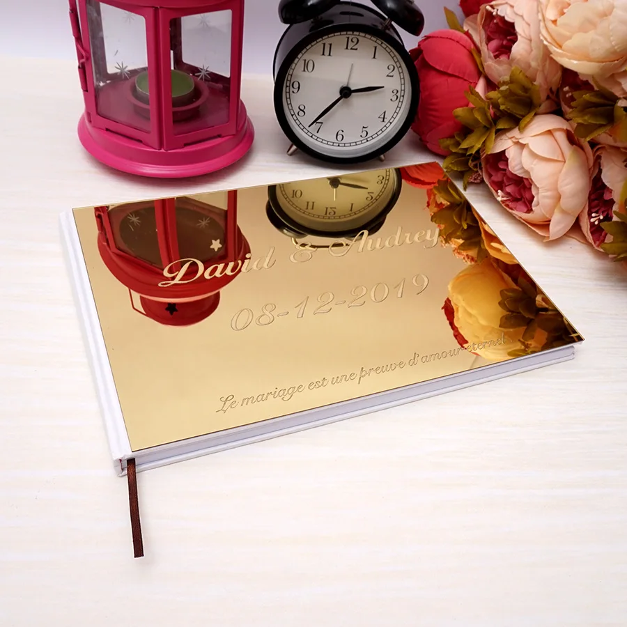 Horizontal 25x18cm Wedding Signature Guestbook Acrylic Mirror White Blank Personalized Books Party Favors Bride Gifts