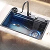 Drop In Kitchen Sink Stainless Steel Waterfall Sinks Embossed Large Single Slot Undermount Basin Kitchen Renovation 1