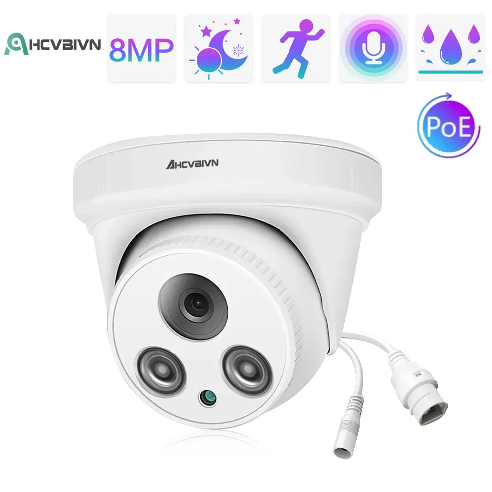 

4K ColorVu IP Camera Color Night 8MP Build in MiC PoE Security CCTV White DomeMotion Detection Video Surveillance Cameras