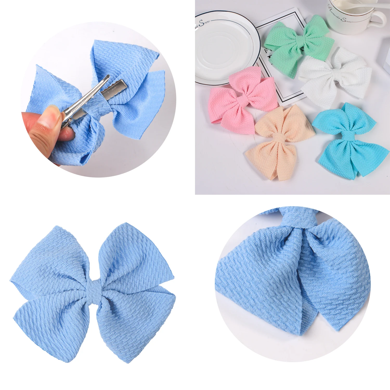 5pcs Fabric Hair Bows Hair Clips For Baby Girls