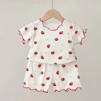 Ensemble pyjama d'été pour bébé fille, motif fraise, manches courtes, fin, deux pièces, vêtements de nuit pour tout-petits, tenue d'intérieur pour nourrissons 1