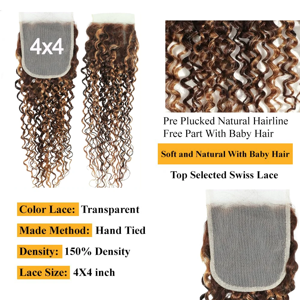 P4/27 Highlight Water Wave 13x4 Lace Frontal Only 4x4 Transparent Swiss Lace Brazilian Human Hair Pre-Plucked With Baby Hair 2