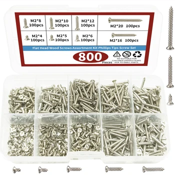 800pcs M2 Self Tapping Screw Assortment Kit Tapping Screw Assortment Kit Lock Nut Wood Thread Nail Screw Sets Self Lock Nut Wood