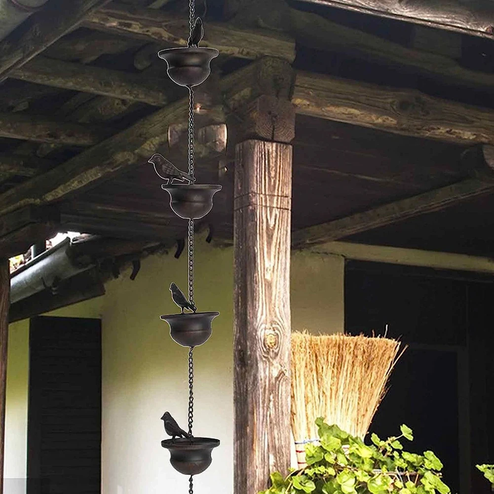 2.4M Mobile Iron Bird Outdoor Rain Chain Decor Attached Hanger Wind Chimes For Garden Park Home Roof Downspout Decoration rain chain adapter