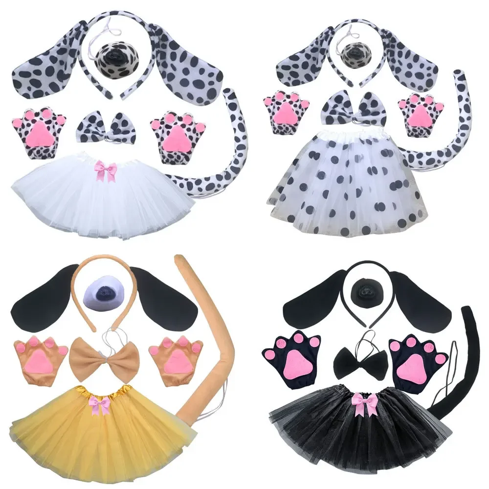Girls Kids Children Animals Dog Ears Headband Tails Bow Nose Skirt Set Party Gift Birthday Halloween Costume Cosplay
