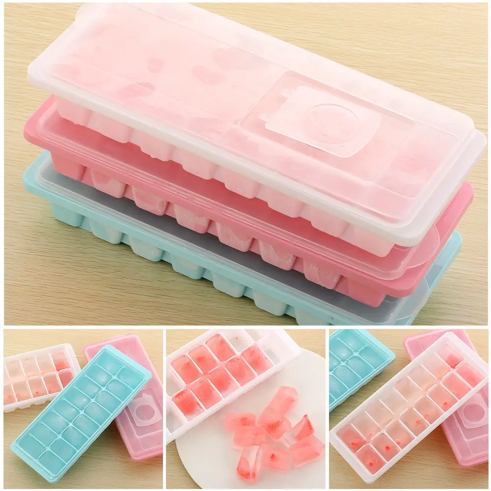 16 Cavity Ice Tray Cube Mold With Lid Non-stick Plastic Mold Drink Jelly Freezer Maker Box Plastic Cover Kitchen Ice Cream Tools