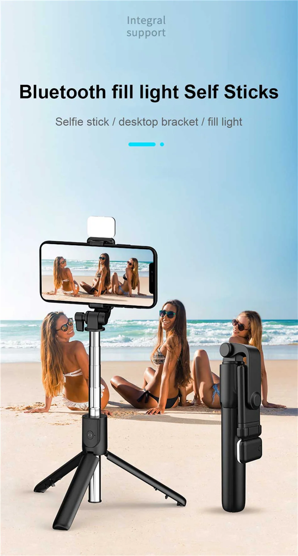 Description Picture 3 of itemCell Phone Selfie Stick Tripod Bluetooth Remote Wireless Selfi Stick Phone Holder Stand with Beauty Fill Light for Phone