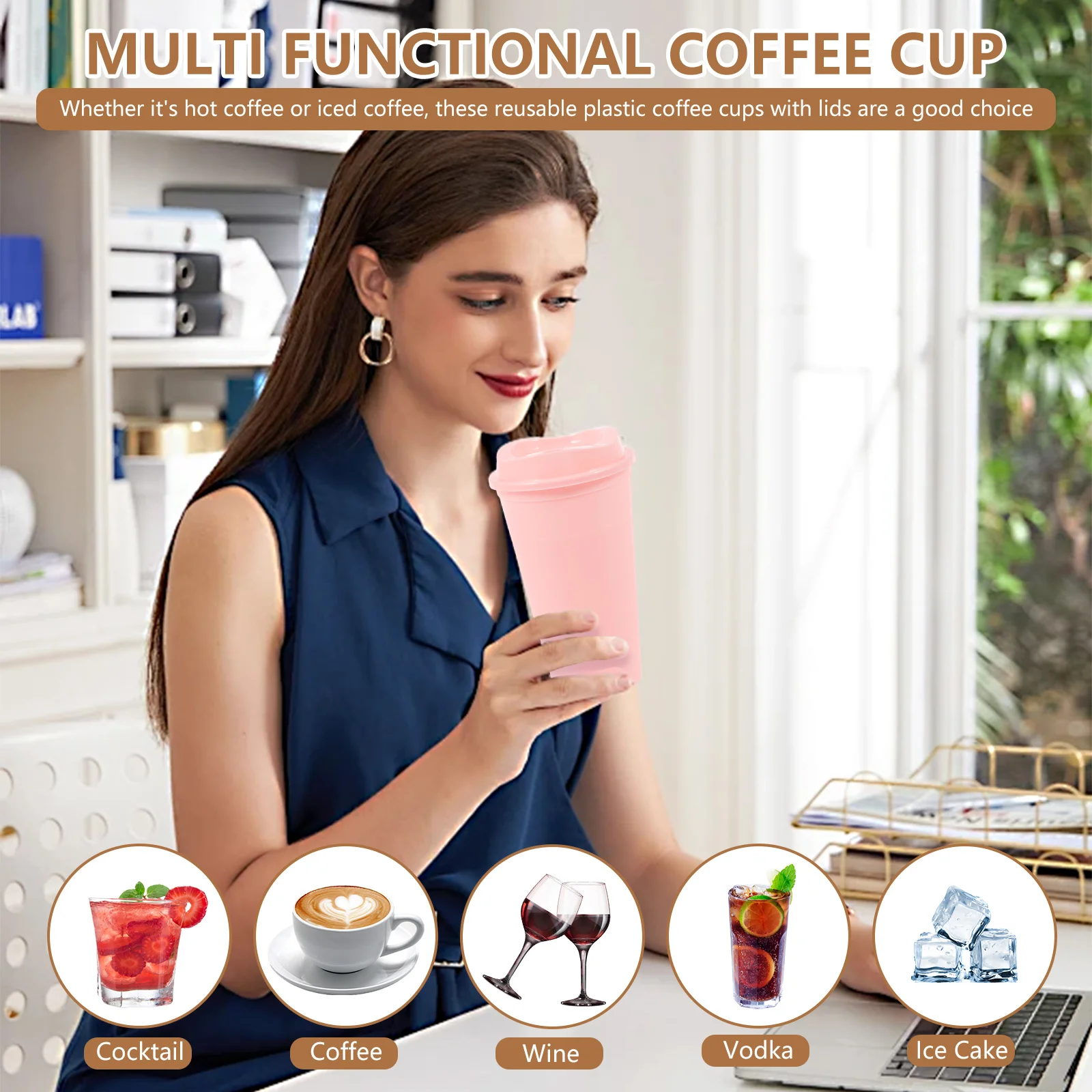Reusable 16oz Coffee and Beverage Cups with Lids - Set of 24