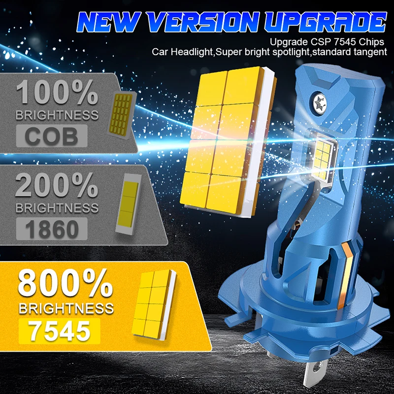 H7 LED 헤드라이트 전구 미니 무선 60W 20000LM 6000K CSP 자동차 헤드램프용 자동 다이오드 램프 H7 터보 LED H7 12V 자동차 키트