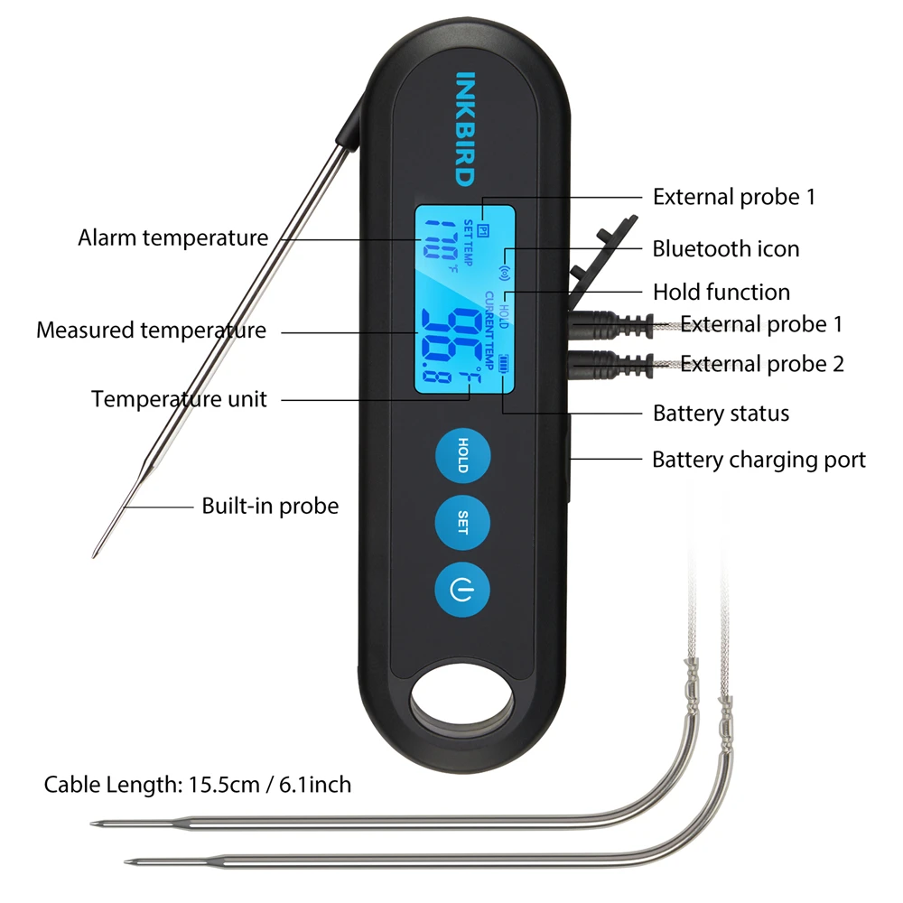 Bluetooth Meat Thermometer with 4 Probes Wireless Grill BBQ IP65 Waterproof  App