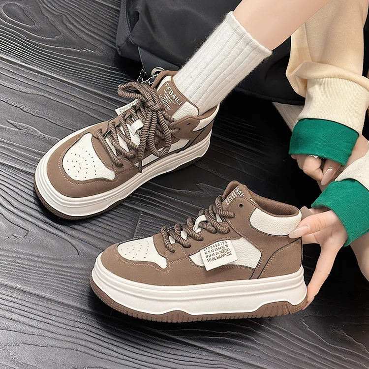 EVA Genuine Leather High Top Shoes for Women's 2023 Autumn New Women's Shoes Panda Versatile Women's Cowhide Sports Casual Shoes