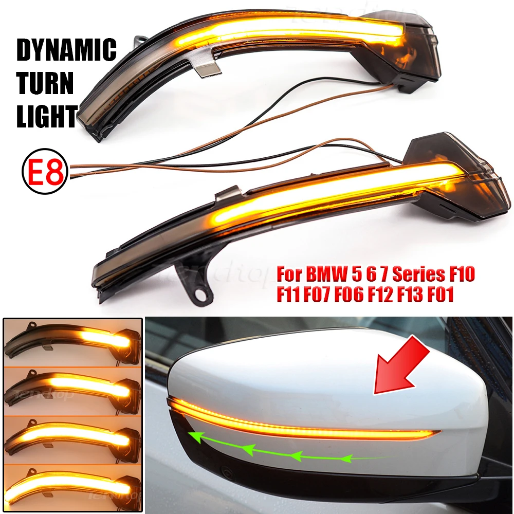 

2pcs For BMW 5 6 7 Series F10 F11 F07 F06 F12 F13 F01 F02 LED Dynamic Turn Signal Light Side Mirror Indicator Flashing Repeater