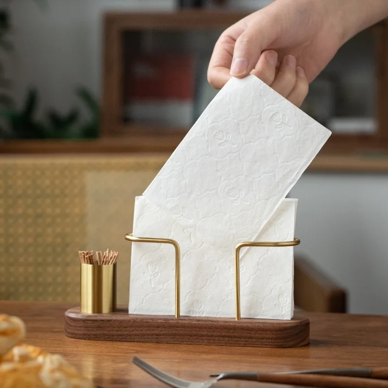 Wooden Tissue Paper Holder Metal Toothpick Holder Napkin Holder Tableware Tissue Box Storage Desktop Organizer Tableware Supplie 3