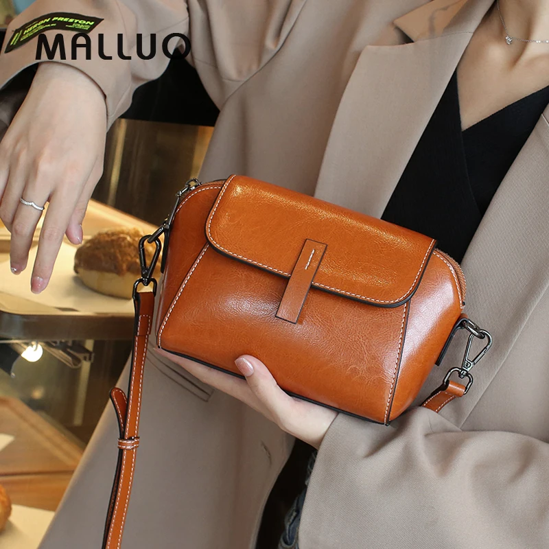 Oil Wax Cowhide Genuine Leather Crossbody Small Bag for Women Handbag