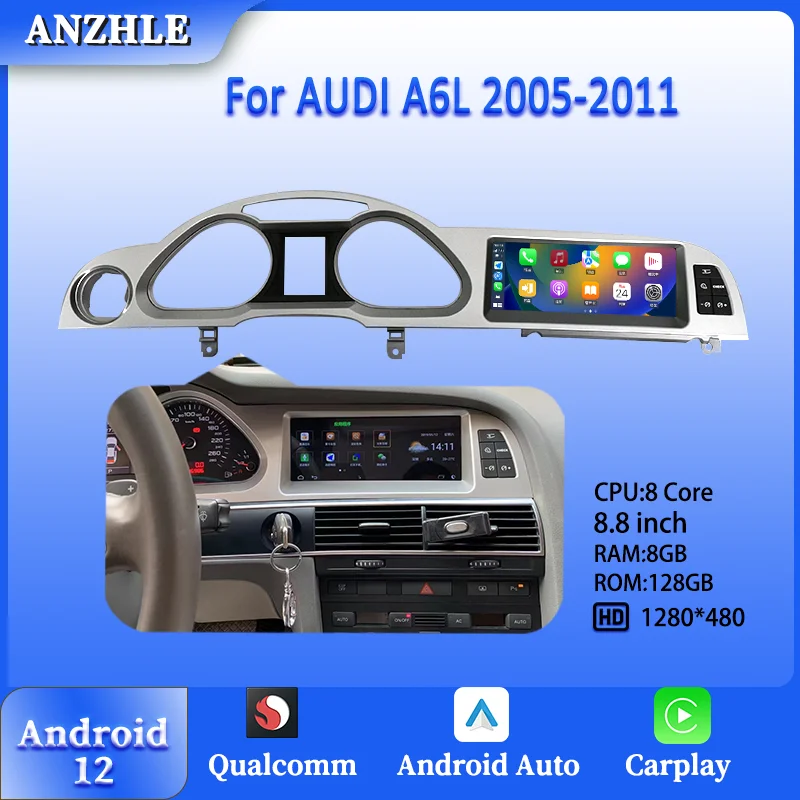 Lettore Autoradio Per Audi A6 2005-2011 Gps Navi Multimedia Stereo 8 + 128Gb Wifi Google Carplay Qualcomm Sistema Android