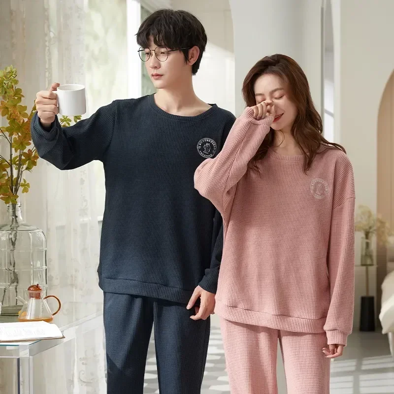 

Pijamas Casual Night Sleepwear Women Couple Male Autumn Suit Men's New Set Homewear Pyjamas Pajamas Blue Loungewear