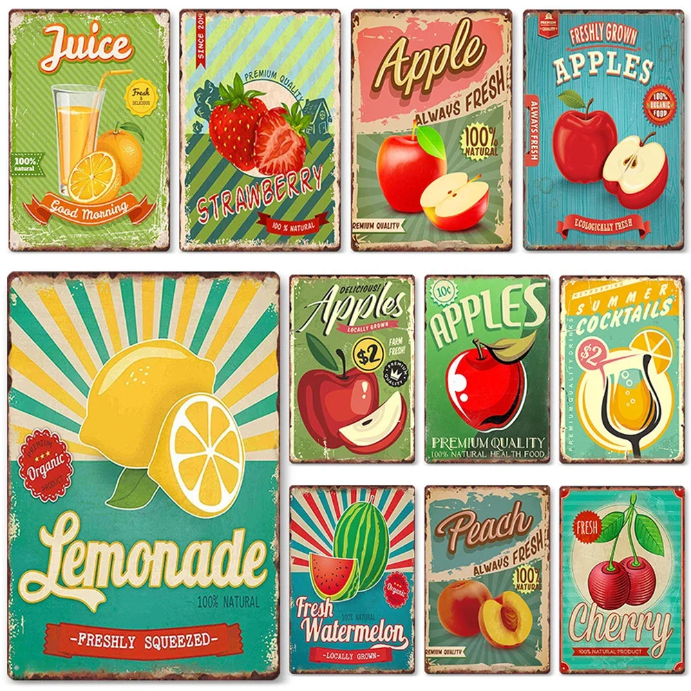

Fruit Metal Sign Quality Tin Painting Wall Decorative Sign Metal Poster Painting Vintage Kitchen Cafe Pub Home Decoration New
