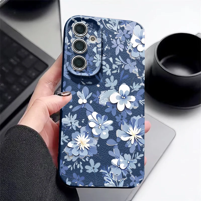 Blue Flowers Patterned Soft Silicone Phone Case