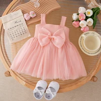 Bébé fille été nouveau nœud couleur unie fronde tricot gonflé décontracté fille enfant robe mignon Simple bébé filles robes de princesse 2