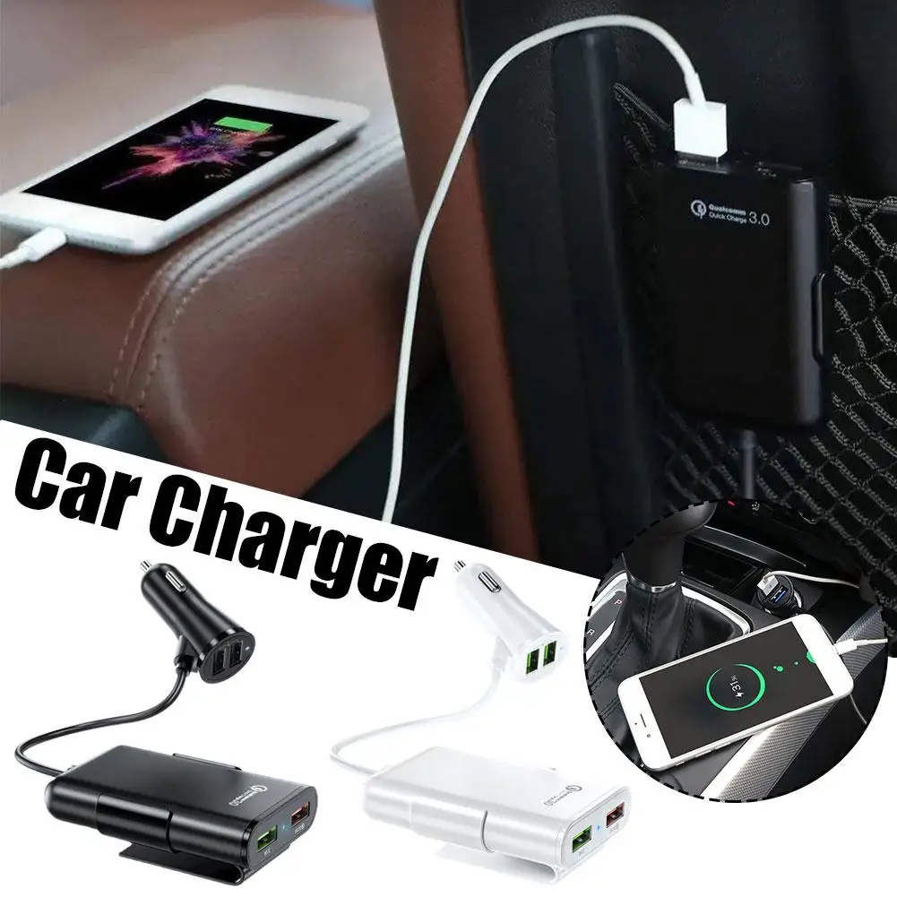 

36W Car Charger QC3.0 One Drag Four 5V Fast Charge 4USB Front And Rear Car Charger Socket Cigarette Lighter Splitter Car Charge