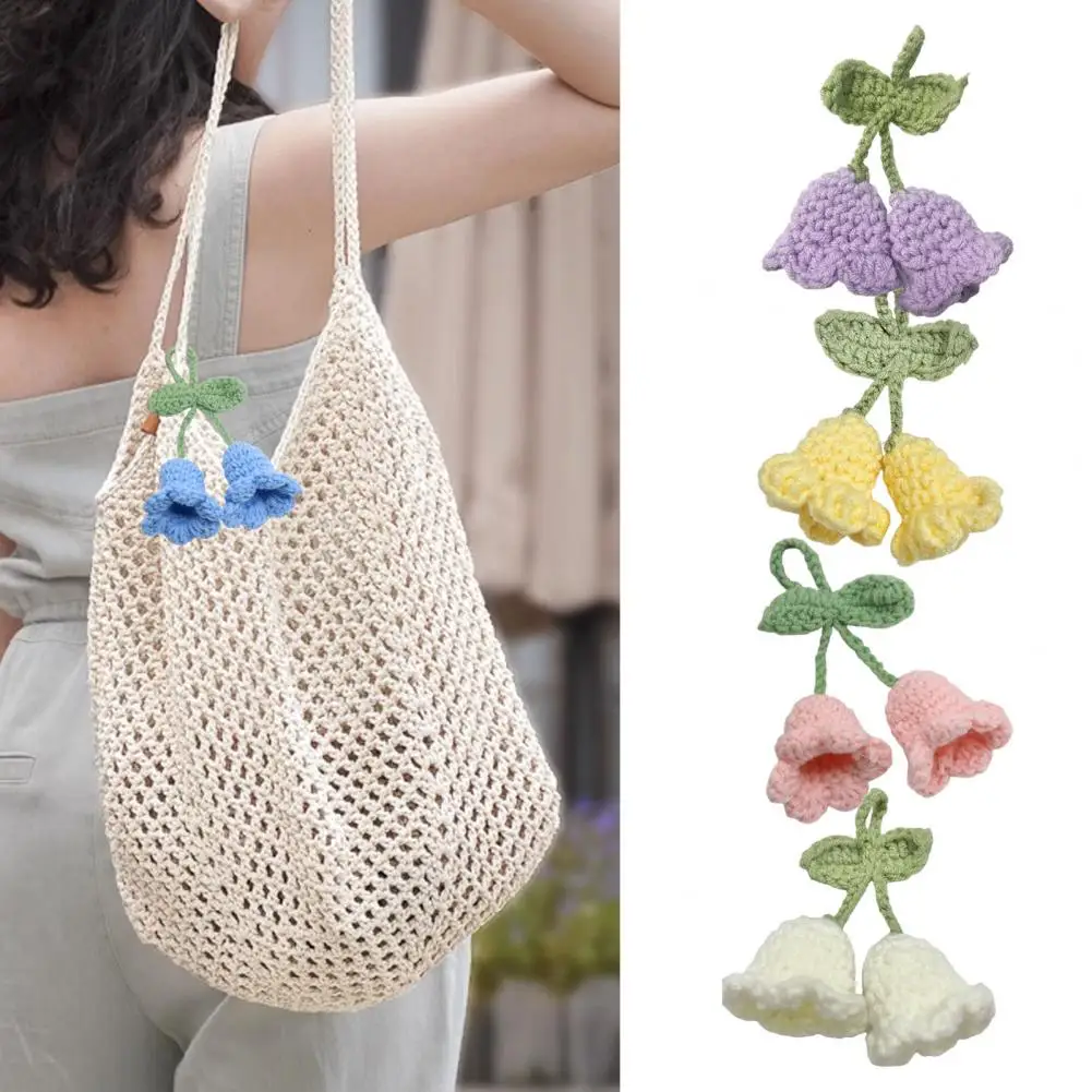 Handmade Flower Knitted Keychain Keyring Women Crocheted Wool Flower Leaf Bag Pendants Car Key Ring Handbag Decoration Charms Gi