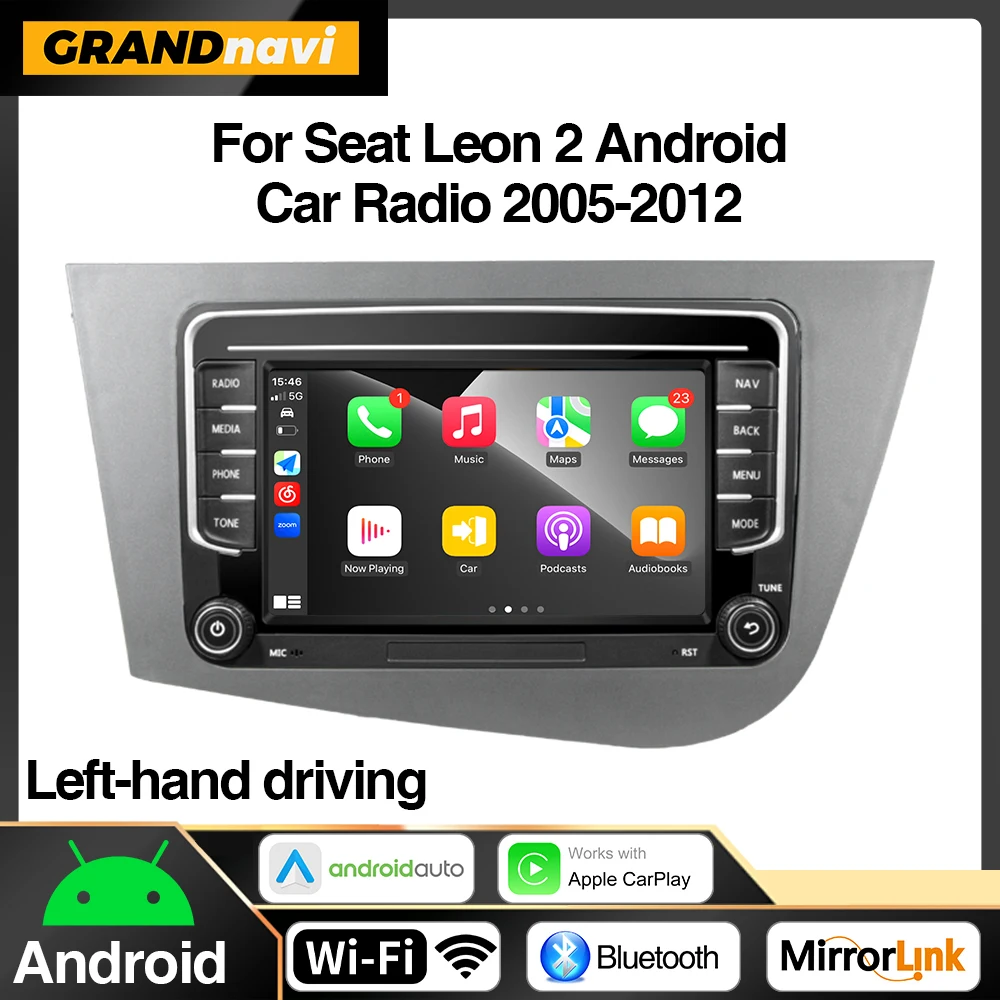 Android 13 LHD Radio de coche para Seat Leon 2 MK2 2005 - 2012 reproductor Multimedia estéreo inalámbrico Carplay GPS RDS 4G unidad principal 2 din 1