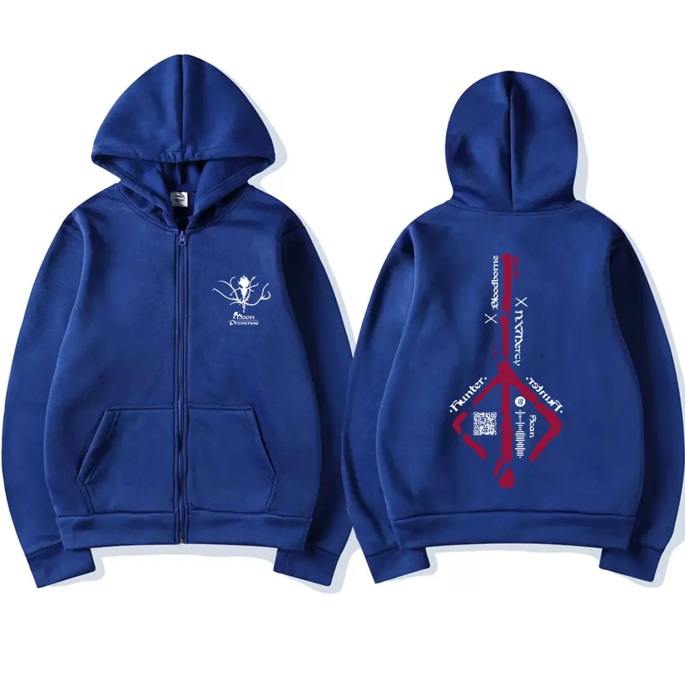 Game Bloodborne Zipper Hoodie Horror Hunter Gothic Oversized Zip Up Jacket Men Casual Cotton Zip Sweatshirt Unisex Streetwear