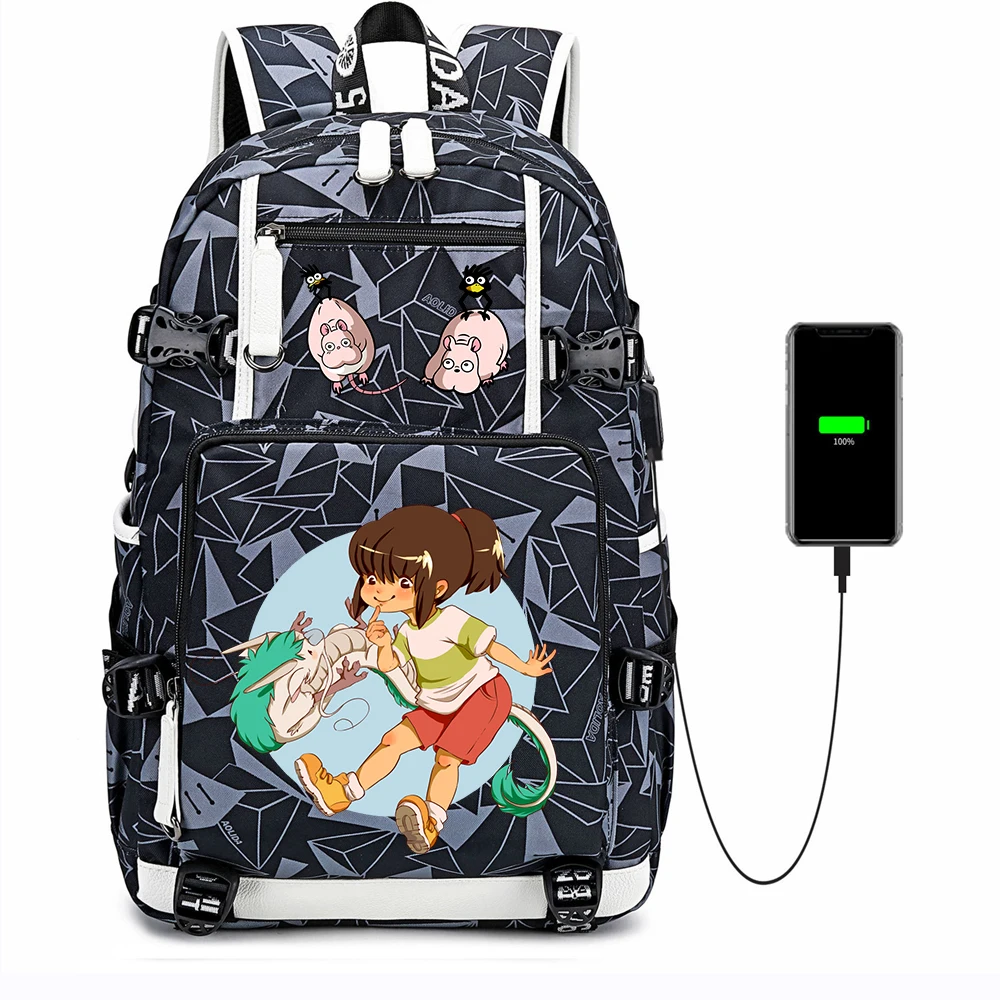 

Spirited Away Backpack USB Anime Canvas Charging Zip Casual Schoolbag Shoulder Bags Mochila Laptop Travel Bag Rucksack Unisex