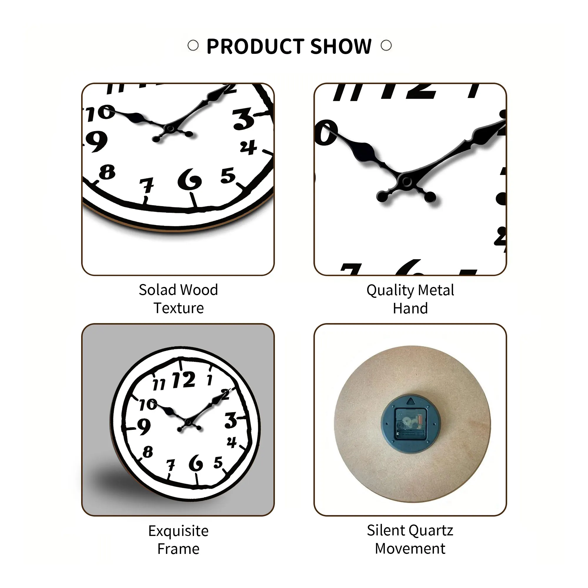 1pc wooden wall clock, modern simple Arabic art digital design wall clock, home mute for living room bedroom, room decora