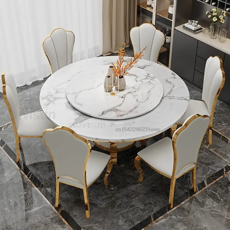 Modern Minimalist Glass Round Table With 4 Chairs For Kitchen Home Furniture Small Apartment Stainless Steel Dining Room Set