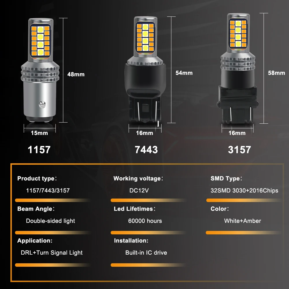 ANMINGPU-T20 7443 Led W21/5W 1157 BAY15D Led P21/5W 3157 Led , T25 P27/7W ڵ  õ DRL   12V, 1 