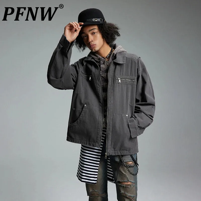 

PFNW Vintage Men's Jackets Solid Color Safari Style Male Coats American Stylish Casual Tops Niche Design 2024 Spring New 28W2914