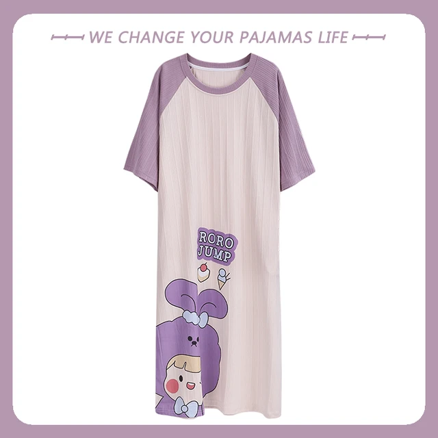 Women Nightgowns Cotton Night Dress Korean O-neck Casual Home Dress Night  Shirt Cartoon Cute Sleepwear Nightwear Nuisette Femme - Nightgowns &  Sleepshirts - AliExpress