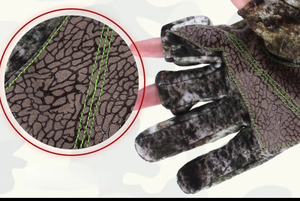 Full Finger Winter Warm Thickened Fleece Cuffs Gloves Two Finger Cut Bionic Hunting Ski Camping Camouflage Gloves