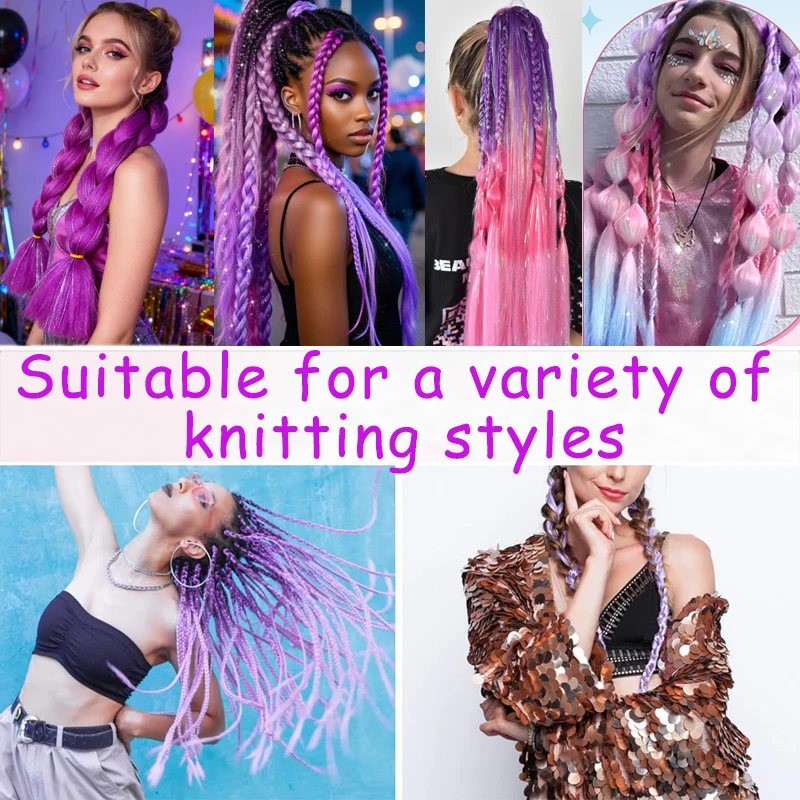 [1 Tinsel braided hair] 24 inch Christmas color braided hair extensions | Women's synthetic mixed color braided hair accessories