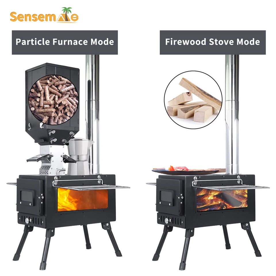 折りたたみ式キャンプ用薪ストーブ、5セクションの取り外し可能な煙突