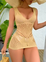 Women Sexy Dress Bikini Cover Bodysuits Transparent Deep V Neck See Through Body Stockings Mesh Swimsuit Lingerie Mini Skirts 1