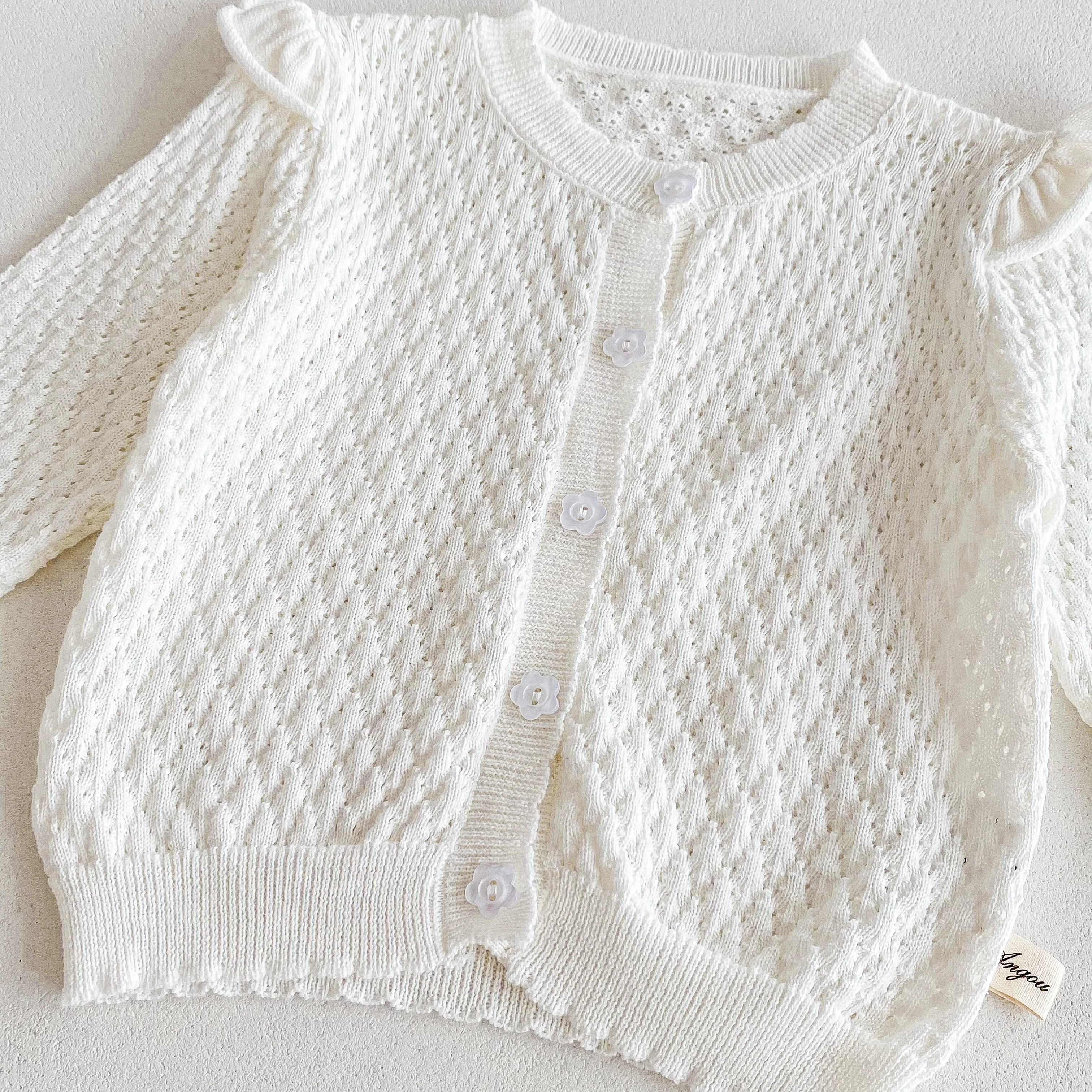 여아용 한국식 니트 자외선 차단 에어컨 셔츠, 통기성이 좋고 레이스 트림 아우터웨어로 패셔너블한 디자인