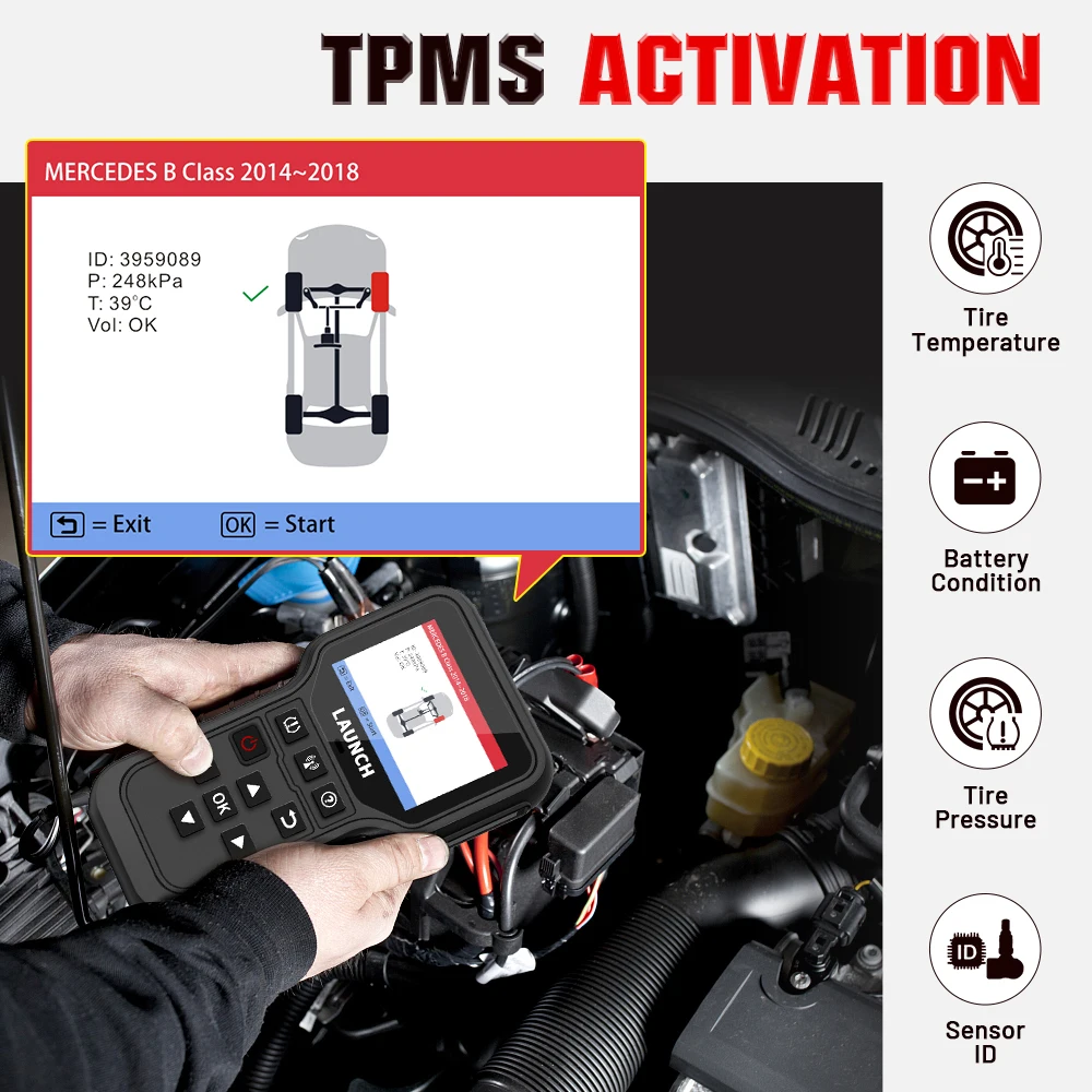 LAUNCH X431 CRT5011E TPMS 진단 도구, 타이어 압력 315MHz 433MHz 활성화 센서, OBD 자동 고정 재학습 프로그램