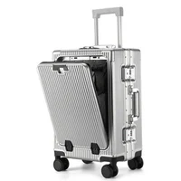 Suitcase Front Opening Pocket Aluminum Alloy Frame Rolling Luggage with USB Charging Plug Trolley Carry-on Case Bag with Wheel 1