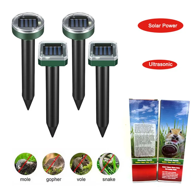 1/2/4/12 db Solar Ultrasonic Mole Repeller Kígyó Patkány Kültéri Állatok Riasztó A Garden Yard Farm Kártevőirtásához