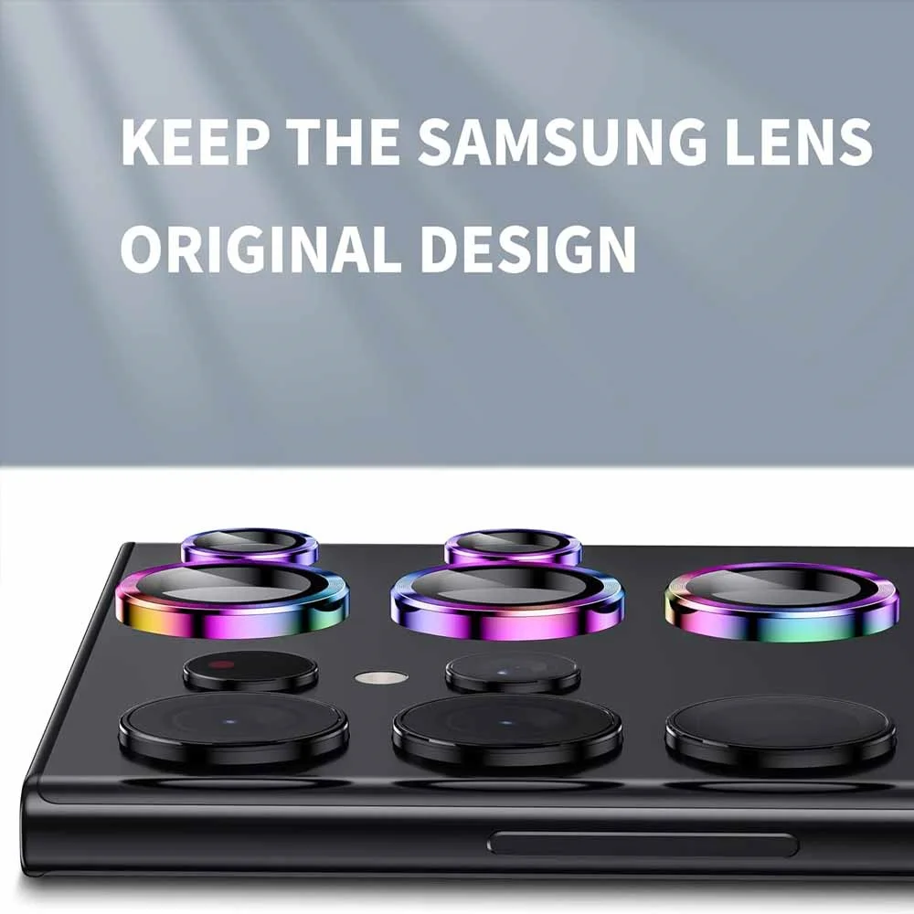 Premium Tempered Glass Camera Lens Protector with Metal Ring Cover