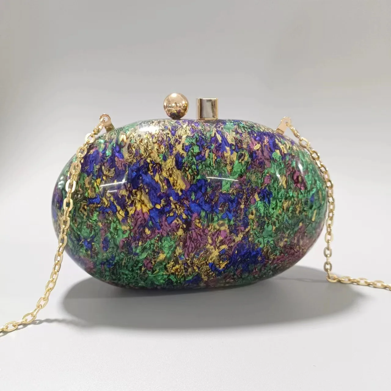 

Clutch Purse Luxury for Women Gold Oval Acrylic Evening Bags Clutch Luxury 2023 New Chain Shoulder Handbags Party Holder Purse