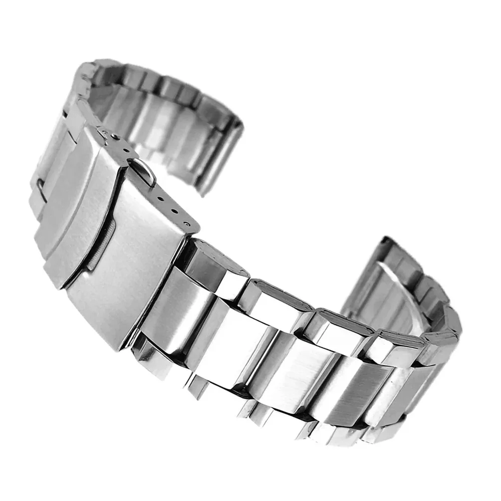 Stainless Steel Silver Watch Strap with Folding Buckle - Premium Wrist Bracelet Accessory