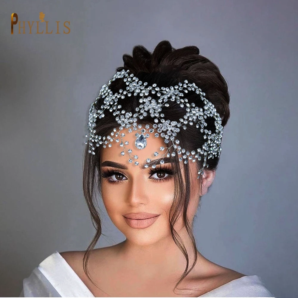 wedding hair with tiara and veil A446 Bohemian Forehead Headband Wedding Hair Accessories Full Rhinestone Bridal Chain for Women Tiara Elegant Bride Headwear gold bridal tiara