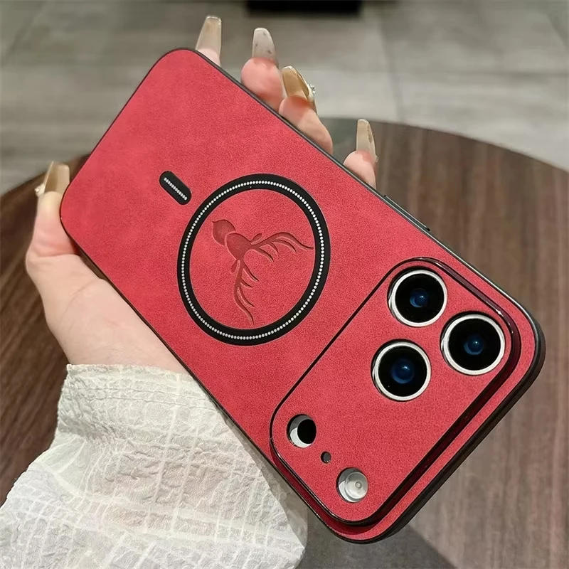 Luxury Deer Head Leather MagSafe Phone Case with Wireless Charging Compatibility