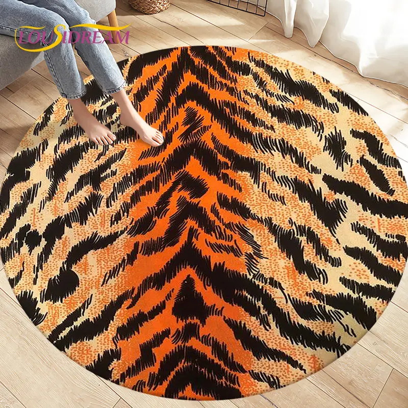 

3D Stripe Tiger Print Pattern Area Rug,Round Carpet Rug for Living Room Bedroom Sofa Decoration,Kid Play Game Non-slip Floor Mat